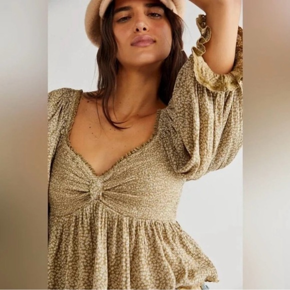 Free People NWT | Brittnee Printed Crop Top Toffee Nut | XS - Picture 2 of 11